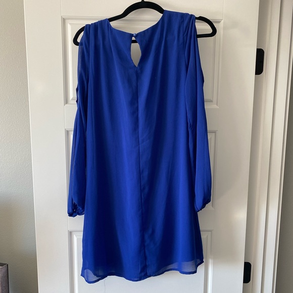 Women’s Royal Blue Long Sleeved Layered Sheer Dress - Picture 5 of 5